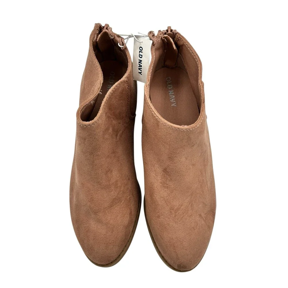 Old Navy Girls Tan Suede Rear Zip Stacked Block Heel Ankle Booties Size 4